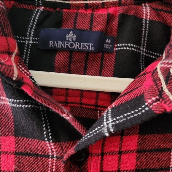 RAINFOREST MEN'S HEAVYWEIGHT PLAID FLANNEL SHIRT BLACK/RED SIZE M - Picture 2 of 5